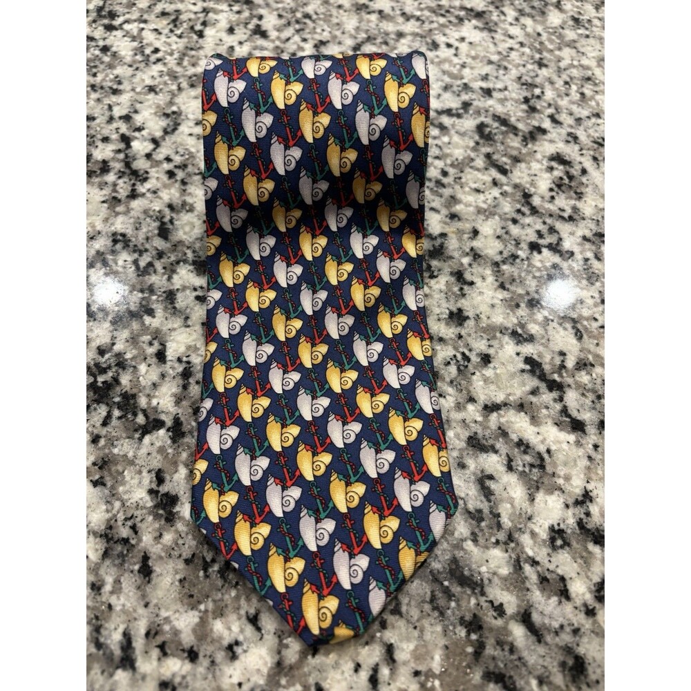 Vintage 90’s Burberrys Mens All Silk Tie-Unique Anchor & Snails Design on Blue